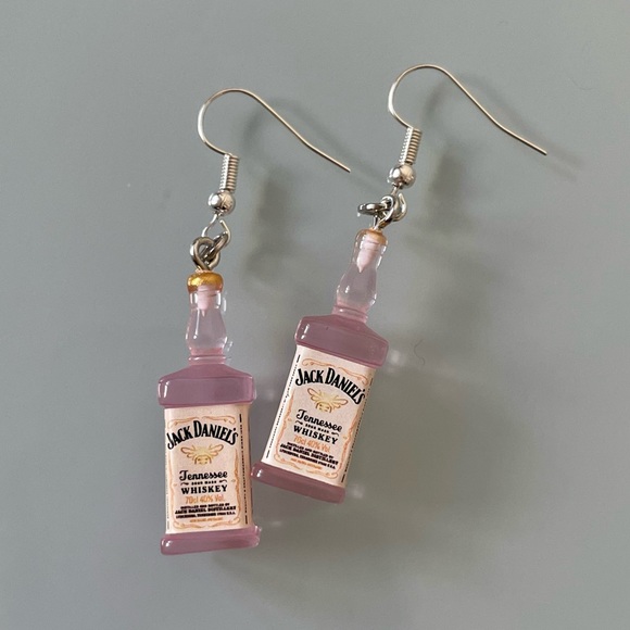 Handmade Pink Jack Daniel’s Earrings - Picture 3 of 5